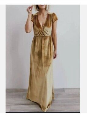 Baltic Born Gold Velvet Maxi Dress Bridesmaids Wedding Guest Size Large